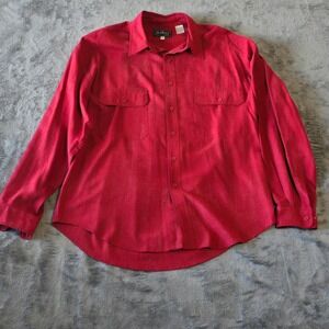 Casual Men's Shirt 100% Silk Medium Red Long Sleeve Button Up Two Pocket Daway